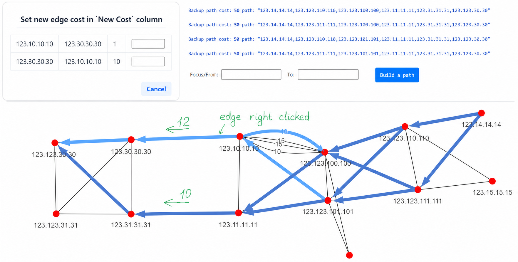 Topolograph OSPF cost change result